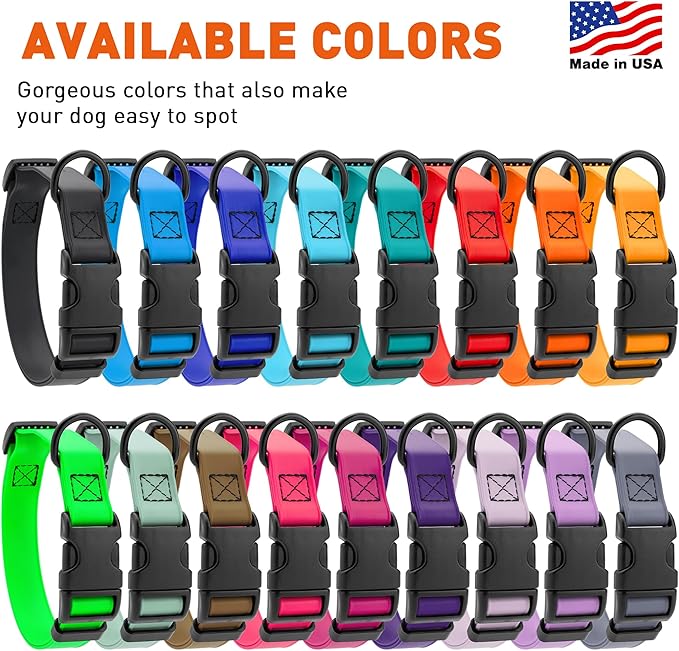 Dogline Biothane Waterproof Dog Collar with Quick Release Buckle Strong Coated Nylon Webbing with Odor- Proof for Easy Care Easy to Clean Fits Small Medium Large Dogs, Cyan Blue 3/4" W 12-19" L