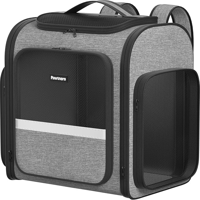 Pawtners Dog Backpack Carrier Large Pet Carrier Backpack for Kitten Small Dogs Puppies &amp; Large Cats Up to 18 Lbs, Breathable Dog Backpack with Anti-Scratch Mesh, Ventilated Design, Perfect for Travel
