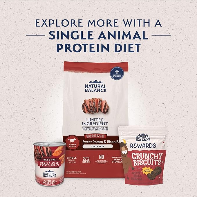 Natural Balance Limited Ingredient Adult Grain-Free Dry Dog Food, Reserve Sweet Potato &amp; Bison Recipe, 12 Pound (Pack of 1)