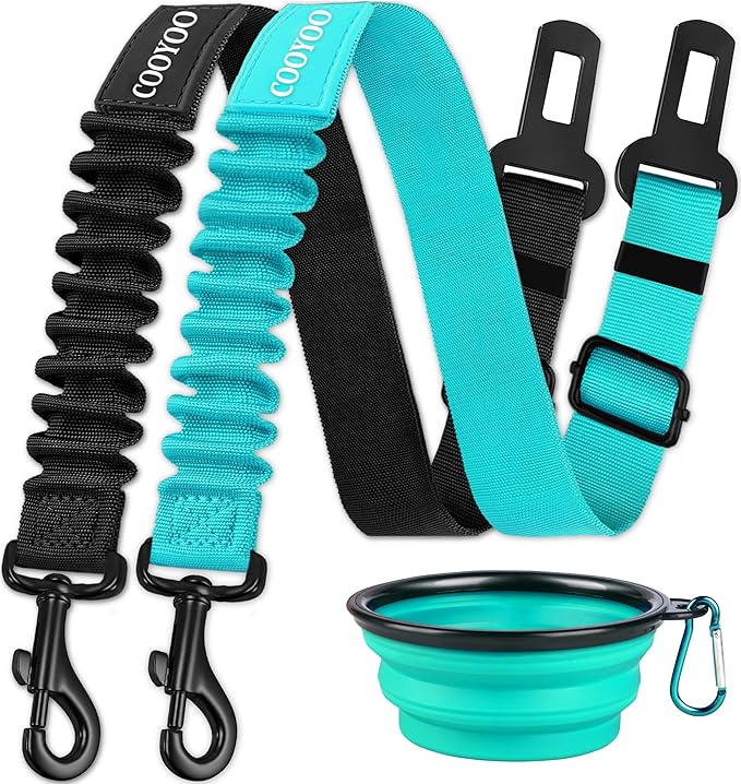 COOYOO Dog Seat Belt,3 Piece Set Retractable Dog Car Harness Adjustable for Vehicle Nylon Pet Safety Heavy Duty &amp; Elastic