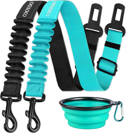 COOYOO Dog Seat Belt,3 Piece Set Retractable Dog Car Harness Adjustable for Vehicle Nylon Pet Safety Heavy Duty &amp; Elastic
