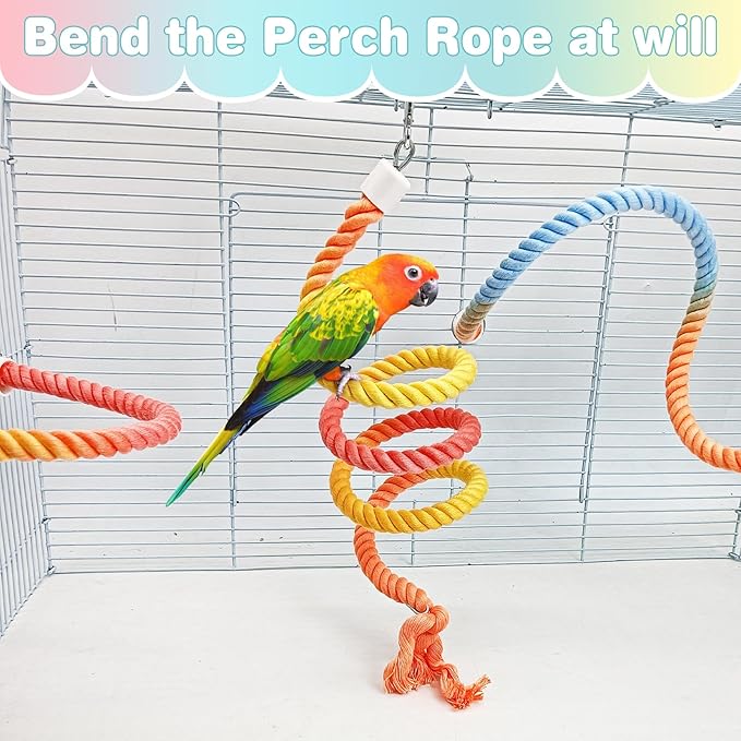 BNOSDM 3 Pcs Rope Perches for Bird Cages Gradient Sunset Color Bendable Climbing Rope Ladders &amp; Swings Birds Cage Accessories Toy for Parakeets, Budgies, Cockatiels, Conures, Lovebirds