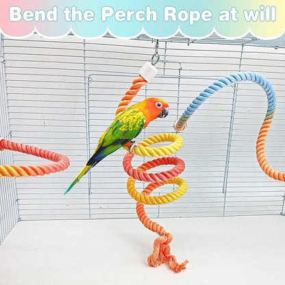 BNOSDM 3 Pcs Rope Perches for Bird Cages Gradient Sunset Color Bendable Climbing Rope Ladders &amp; Swings Birds Cage Accessories Toy for Parakeets, Budgies, Cockatiels, Conures, Lovebirds