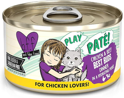 Weruva B.F.F. Play - Best Feline Friend Paté Lovers, Aw Yeah!, Chicken &amp; Beef Best Buds with Chicken &amp; Beef, 2.8oz Can (Pack of 12)
