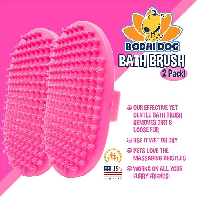 Bodhi Dog Shampoo Brush - Pet Grooming &amp; Bath Supplies for Dogs and Cats - Bath Brush for Long &amp; Short Hair - Premium Scrubber for Shower, Bathing &amp; Massage (Two Pack, Pink)