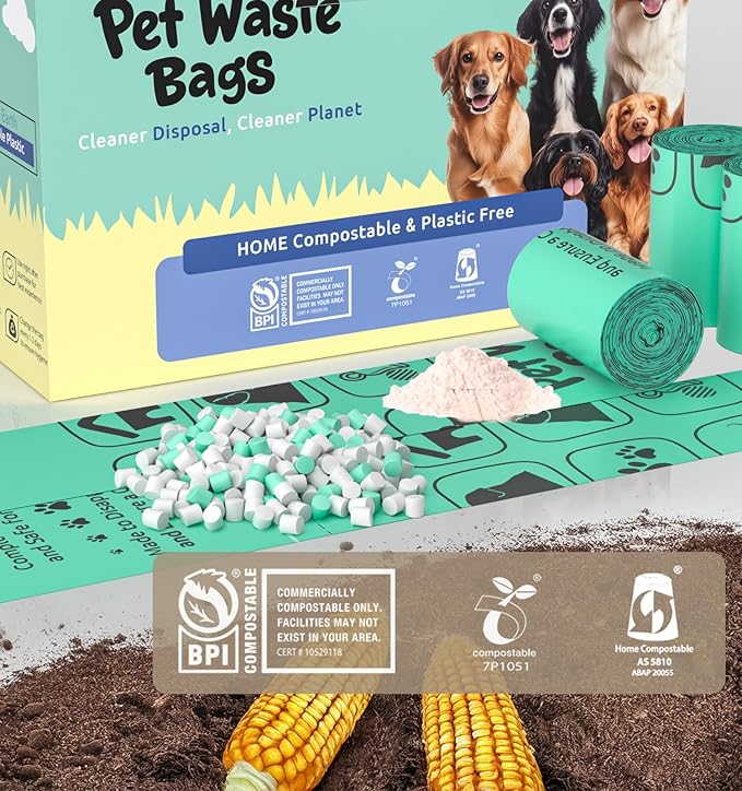100% Compostable Dog Poop Bags, 270Count Value Pack, BPI Certified, Biodegradable Leakproof Thick Poop Bags for Dogs with Dispenser, Plant-Based, ASTM D6400 &amp; EN 13432 Compliant Pet Waste Bag