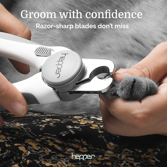 Hepper Cat Nail Clipper Kit - Small &amp; Large Sharp Claw Clippers with Nail File &amp; Storage Pouch - Safety Guard &amp; Lock - Professional Cat Manicure