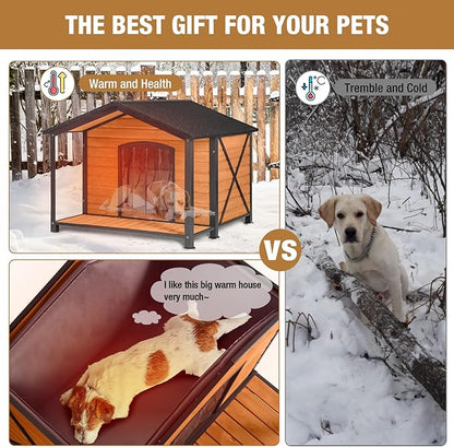 Extra Large Dog House Outdoor &amp; Indoor, Insulated Liner Dog Kennel Weatherproof for Winter, 6 Sides All-Round Foam with Strong Metal Chew Proof Frame, for Small Medium Large Dogs