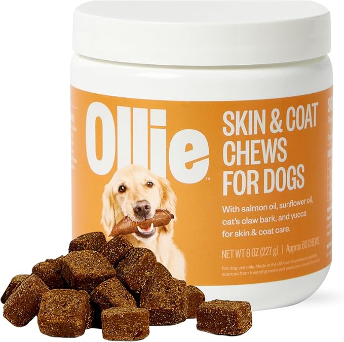 Ollie Dog Skin &amp; Coat Supplement, Soothes Irritated Skin, Promotes Healthy &amp; Shiny Fur &amp; Coat, 60 Count Appx.