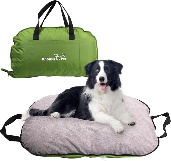 Portable Waterproof Dog Mat for Camping, Patio &amp; Travel - Foldable Outdoor Dog Bed with Teflon Shell &amp; Removable Plush Pad - Easy Clean, Durable - L (Sage Green)