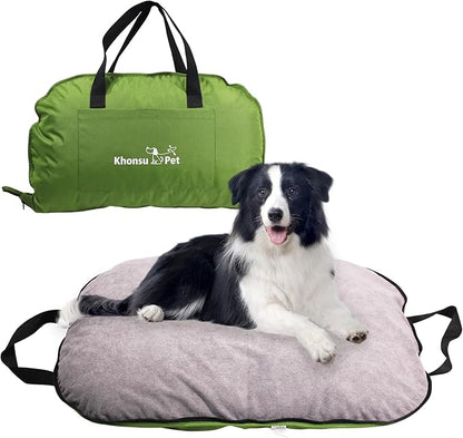Portable Waterproof Dog Mat for Camping, Patio &amp; Travel - Foldable Outdoor Dog Bed with Teflon Shell &amp; Removable Plush Pad - Easy Clean, Durable - L (Sage Green)