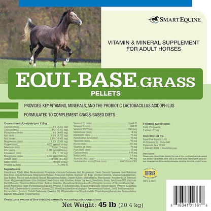 Uckele by SmartEquine EquiBase Grass Pellets | Horse Vitamins &amp; Minerals Supplement, Forage Balancer | Horses in Light to Moderate Work | 45 lb Bucket