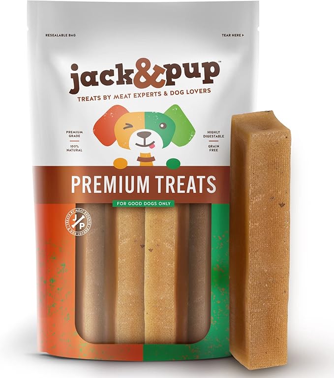 Jack&amp;Pup Yak Cheese Himalayan Dog Chews | Dog Yak Chews for Large Dogs Aggressive Chewers | Hard Yak Cheese Stick (9oz, 3 Pack)
