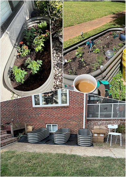 A ANLEOLIFE 6X2X1.5 ft Galvanized Raised Garden Beds Outdoor, Oval Round Metal Planter Box for Planting Vegetables Flowers Herb, Anti-Rust &amp; Easy-Setup, Quartz Grey