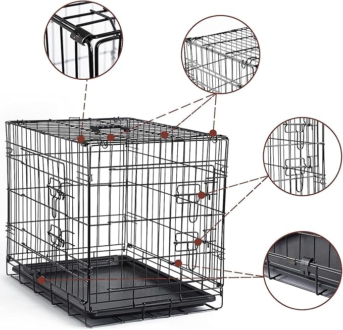 DONORO Dog Crates for Lareg Size Dogs Indoor Double Door Dog Kennels &amp; Houses for Puppy and Cats, Collapsible Metal Contour Dog Cages (Brown, 42.0" L x 28.0" W x 31.0" H)