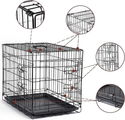 DONORO Dog Crates for Lareg Size Dogs Indoor Double Door Dog Kennels &amp; Houses for Puppy and Cats, Collapsible Metal Contour Dog Cages (Brown, 42.0" L x 28.0" W x 31.0" H)