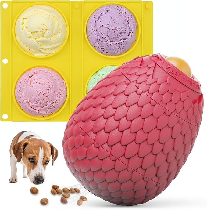 Enrichment Frozen Treat Toy for Dogs - 2-in-1 Dog Licking Toy &amp; Dispensing Dog Puzzle Toy, Fillable Rubber Interactive Toy, Keeps Them Busy, Reduces Anxiety, Safe &amp; Easy to Clean Red