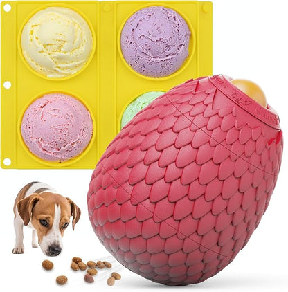 Enrichment Frozen Treat Toy for Dogs - 2-in-1 Dog Licking Toy &amp; Dispensing Dog Puzzle Toy, Fillable Rubber Interactive Toy, Keeps Them Busy, Reduces Anxiety, Safe &amp; Easy to Clean Red