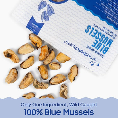 smallbatch Pets Freeze Dried Cat &amp; Dog Treats, 2oz - 100% Blue Mussels, Organic High Protein Treats, Omega 3 Fatty Acids, Gluten Free, Grain Free, Made in The USA, Ethically Sourced, Single Protein