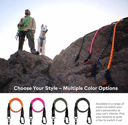Dog Seat Belt for Car | Universal Dog Car Seatbelt | Durable Reflective Rope with Clip Hook Latch, Buckle and Carabiner- Safe and Secure Pet Safety Restraint (Orange)