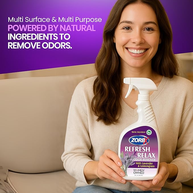 ZORBX Lavender &amp; Lemongrass Spray, 24 Oz - All-Purpose Deodorizer, Refreshes Fabric, Removes Strong Odors, Perfect for Home, Car, Gym, Laundry