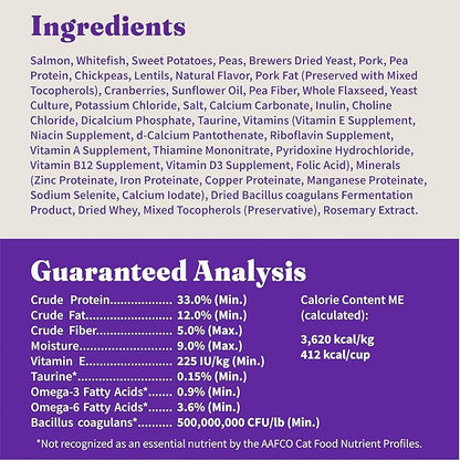 Halo Holistic Cat Food Wild Caught Salmon &amp; Whitefish Formula, Healthy Grains Dry Cat Food, Complete Digestive Health, Kibble for Adult Cats, 10 lb Bag