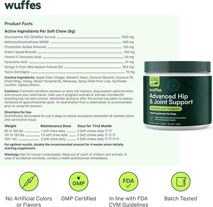 Wuffes Chewable Dog Hip &amp; Joint Supplement - Glucosamine &amp; Chondroitin Chews - Dog Joint Supplements &amp; Vitamins - Extended Joint Care (Large Breed (Over 65 lbs), 60 Chews (Pack of 2))