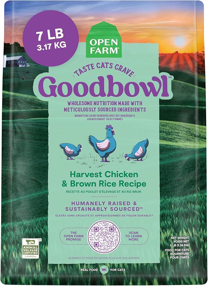 Open Farm Goodbowl, Protein Rich Dry Cat Food Made from Meticulously Sourced Simple Ingredients, Harvest Chicken &amp; Brown Rice Recipe, 7lb Bag (112oz Bag)