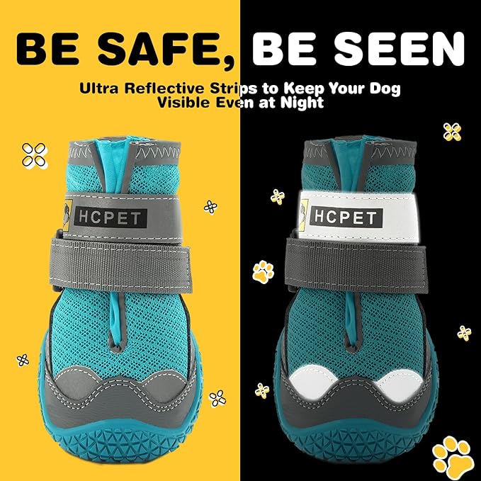 Hcpet Dog Shoes for Large Dogs, Breathable Dog Booties for Small Medium Dogs, Anti-Slip Dog Boots &amp; Paw Protectors for Hot Pavement Winter Snow Hiking with Reflective Straps Blue Size 1
