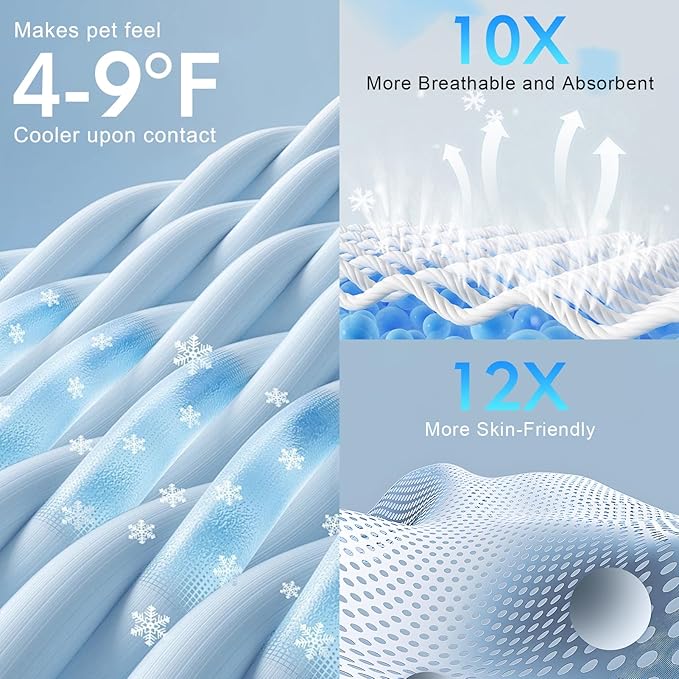 BEAUTYZOO Dog Cooling Mat- Upgraded Thicken Cooling Mat for Large Dogs Reversible(Cool &amp; Warm) Pet Ice Cool Bed Washable &amp; Portable, Summer Crate Pad for Big Dog Puppy Up to 100 lbs, Paw Blue 59X40IN