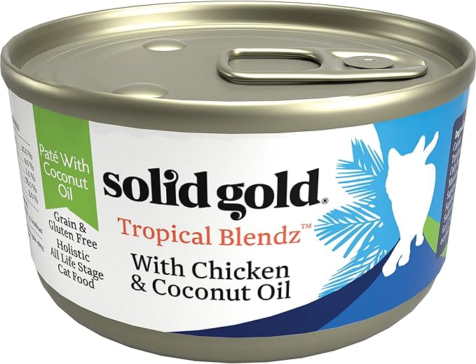 Solid Gold Wet Cat Food Pate in Coconut Oil - Healthy Canned Cat Food Pate w/Real Chicken, Omega Fatty Acids, Vitamins &amp; Minerals - Grain Free &amp; Gluten Free Canned Meals for Cats &amp; Kittens - 24ct/3oz