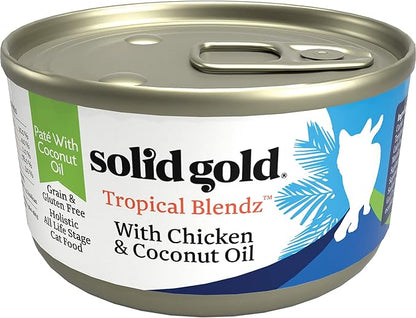 Solid Gold Wet Cat Food Pate in Coconut Oil - Healthy Canned Cat Food Pate w/Real Chicken, Omega Fatty Acids, Vitamins &amp; Minerals - Grain Free &amp; Gluten Free Canned Meals for Cats &amp; Kittens - 24ct/3oz