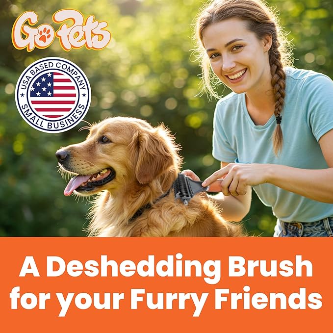 GoPets 2-Sided Dematting &amp; Deshedding Comb for Dogs &amp; Cats, Versatile Undercoat Detangler Brush for Shedding, Matted Hair &amp; Fur Remover Tool, Stress-Free Pet Grooming Rake with Ergonomic Handle