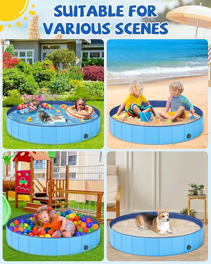 YSJILIDE Foldable Dog Pool, Portable PVC Dog Pet Swimming Pool, Collapsible Plastic Dog Bath for for Large Medium Small Dogs &amp; Kids (S-32"x 8" Blue)