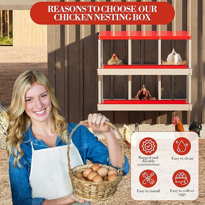 6 Hole Chicken Nesting Box with Roll Out Egg Tray, Rustproof &amp; Ventilated Chicken Laying Boxes for Hens, Chickens, Ducks | Easy-Clean Poultry Coop Accessories