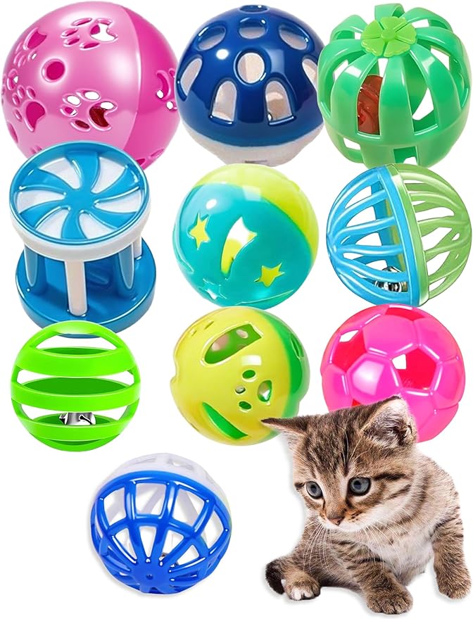 10-Pack Cat Toy Balls for Kittens and Adult Cats, Furry Fun (1.5&