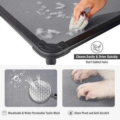 Veehoo Chew Proof Elevated Dog Bed - Cooling Raised Pet Cot - Rustless Aluminum Frame and Durable Textilene Mesh, Unique Designed No-Slip Feet for Indoor or Outdoor Use, Grey, X-Large, CWC2002
