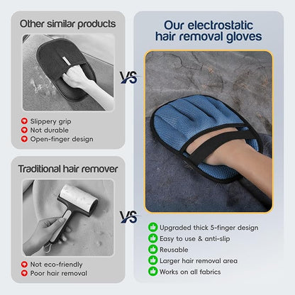 Upgraded Pet Hair Removal Gloves with 5-Finger Design,Reusable Electrostatic Mitts with Enhanced Grip, Quickly Remove Cat &amp; Dog Hair from Sofas, Beds, Clothes, Carpets，1PCS