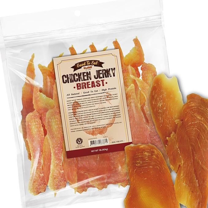 Gootoe Chicken Breast Jerky Dog Treats 1 lb, All Natural, Grain-Free, High-Protein, Low Fat, Healthy &amp; Easily Digestible