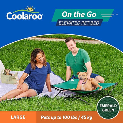 Coolaroo On-The-Go Elevated Dog Bed - Foldable Pop-Up Travel Dog Bed with Breathable, Moisture-Resistant Fabric, Carry Bag Included, Lightweight &amp; Portable, Emerald Green, Large