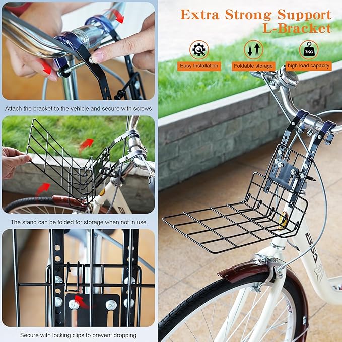 Xixter Dog Basket for Bike, Suitable for Small &amp; Medium Pet Up to 7 kg, Foldable 4-in-1 Pet Bike Basket, Crossbody, Shoulder and Car Seat, with Sturdy Bracket and 4 Mesh Windows, Gray