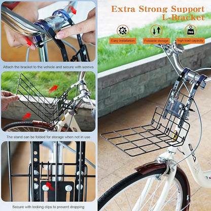Xixter Dog Basket for Bike, Suitable for Small &amp; Medium Pet Up to 7 kg, Foldable 4-in-1 Pet Bike Basket, Crossbody, Shoulder and Car Seat, with Sturdy Bracket and 4 Mesh Windows, Gray