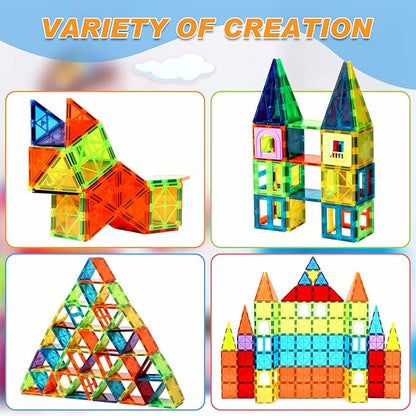 Magnetic Tiles,104PCS Magnetic Building Tiles for Kids, Educational Magnetic Stacking Blocks, Magnets Construction Toys, Christmas Toy Gift for Toddlers,Kids Boys and Girls 3 4 5 6 7 8 9+Year