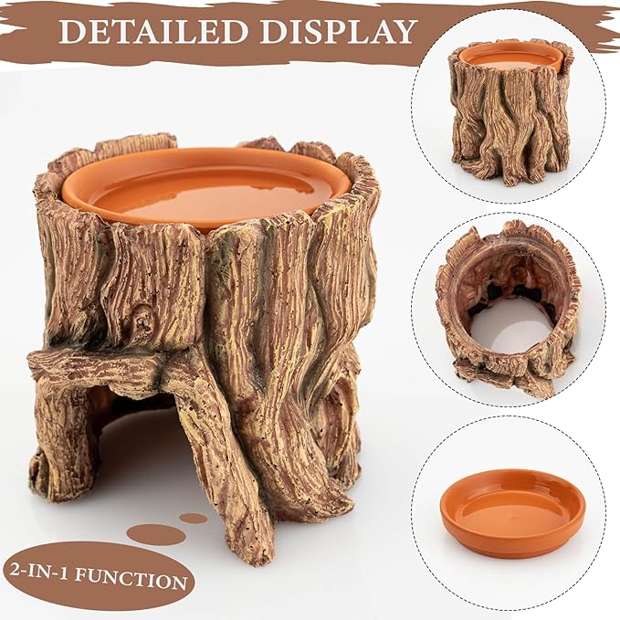 Reptile Hide Cave Resin – Moisture Keeping Reptile Shelter with Clay Water Basin for Leopard Gecko, Snake, Lizard, Amphibians – Humidifying Help Shedding &amp; Natural Habitat Design,2in1