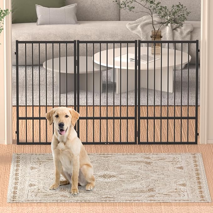 Full Metal Freestanding Dog Gate with Door, 36&