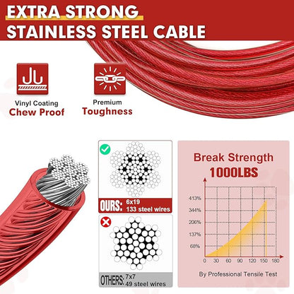 Snagle Paw Dog Tie Out Cable 30FT-1000LBS Break Strength,Heavy Duty Dog Leads for Yard with Shock Absorbing Spring &amp; Swivel Hook,Long Leash Cable for Outdoor Tethering,Dog Line for Small Large Dogs