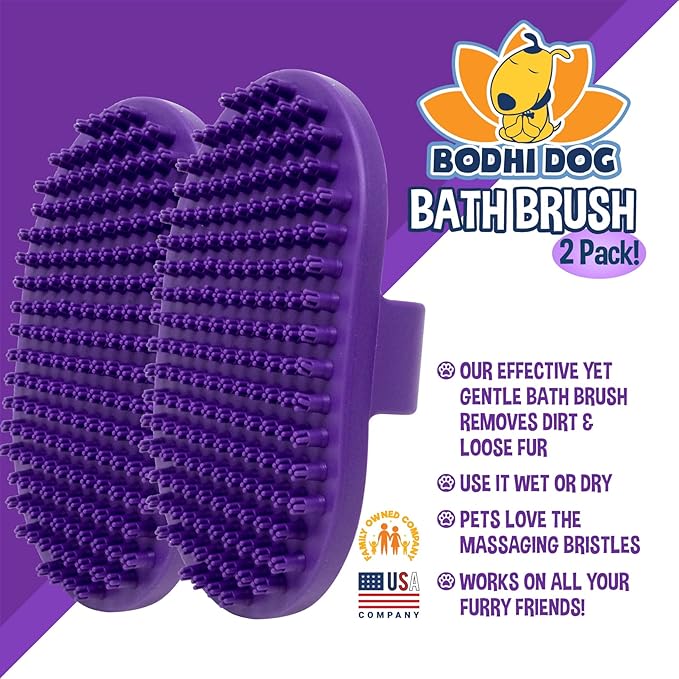 Bodhi Dog Shampoo Brush - Pet Grooming &amp; Bath Supplies for Dogs and Cats - Bath Brush for Long &amp; Short Hair - Premium Scrubber for Shower, Bathing &amp; Massage (Two Pack, Purple)