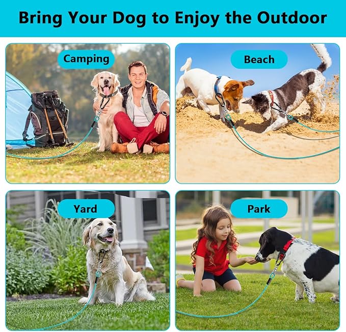 Dog Tie Out Cable 15FT-500Lbs,Heavy Duty Dog Leads&amp;Tether for Yard with Swivel Hook,Small Large Dogs Leash Line for Outside,Rust Chew Proof Dogs Run Cable for Outdoor Camping (Teal, 15FT)