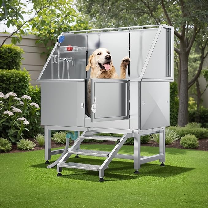 YITAHOME Professional Dog Bathtub 50in, Stainless Steel 304 Pet Grooming Station with Right Door &amp; Floor Grate, Ideal for Large to Small Pets, Indoor &amp; Outdoor Use