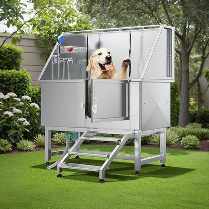 YITAHOME Professional Dog Bathtub 50in, Stainless Steel 304 Pet Grooming Station with Right Door &amp; Floor Grate, Ideal for Large to Small Pets, Indoor &amp; Outdoor Use